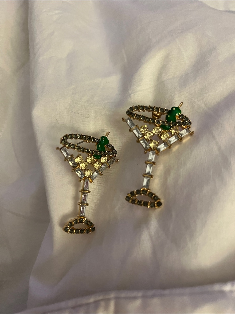 Gold-Tone Martini Glass Earrings with Green Accent - Women Jewelry